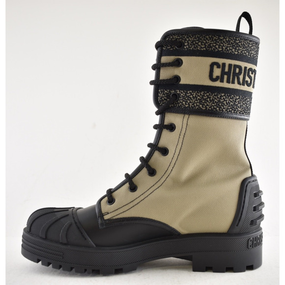 Dior D-Major Black Taupe Logo Military Combat Lace Up Tie Ankle Boots 38.5 - Picture 11 of 16